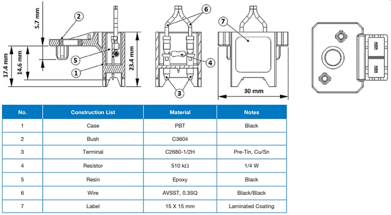 Mechanical Drawing - Amphenol Advanced Sensors Coolant Breach / Water Intrusion